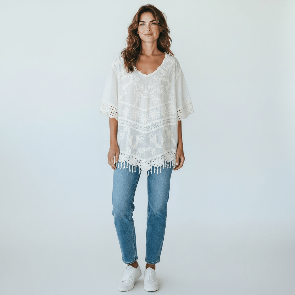 Camisa bordada de encaje