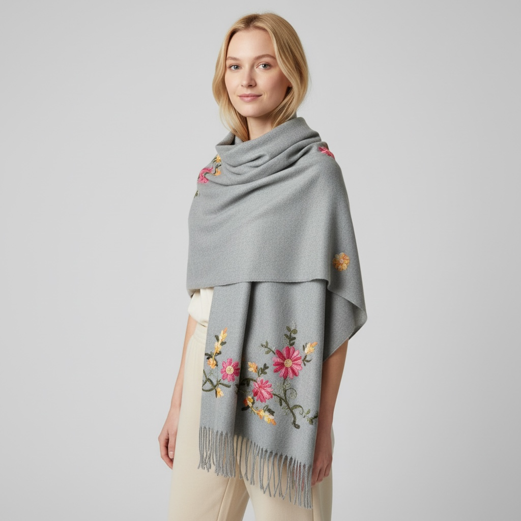 Pashmina chal flores bordadas