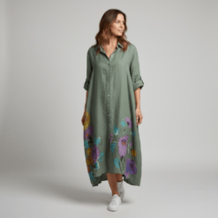 Vestido camisero de lino con flores